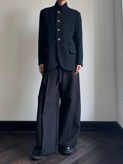 Custom-made Yohji Yamamoto Dark 100% Wool Blazer Hexagram Silver Buttons Jackets