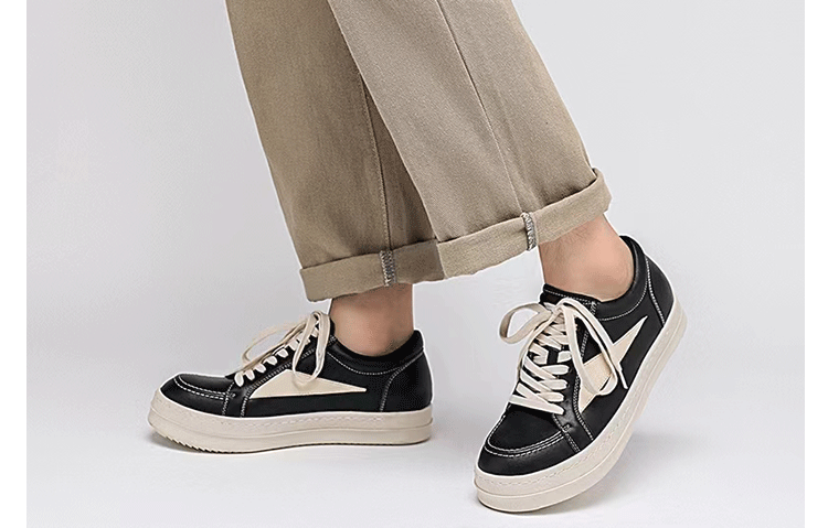 RO 22SS Vintage Leather Low-Top Sneaker Rick Owens - Black/Milk - 