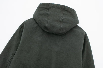 J130 Heavyweight Vintage Washed Hooded Jacket Unisex Retro Outerwear