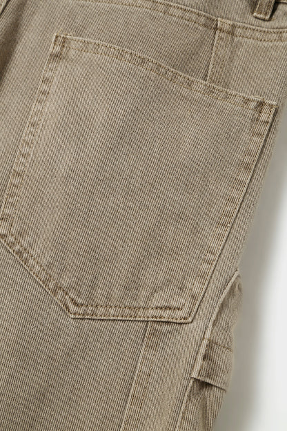 24SS Techwear Washed Denim Wide-Leg Heavyweight Cargo Pants Pockets Workwear