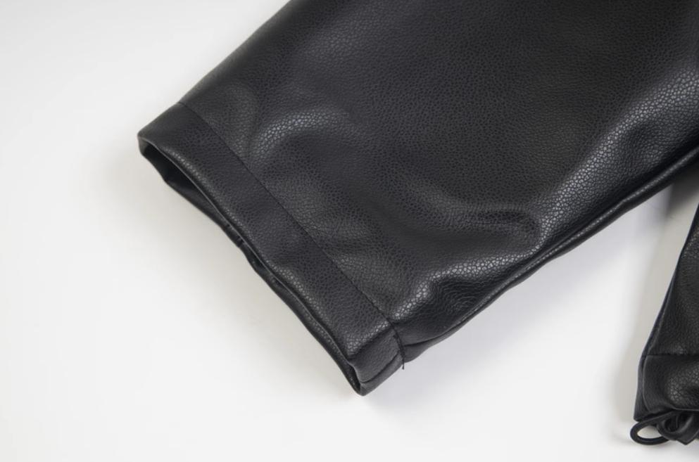Thug Club Washed Black Hooded Leather Jacket - Cropped Biker Coat - 