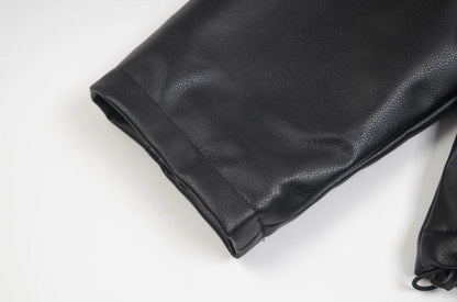 Thug Club Washed Black Hooded Leather Jacket - Cropped Biker Coat - 