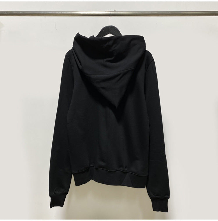 RO Dark Wizard Rick Owen Hoodie - Asymmetric Zip Avant-garde Black Winter Fleece
