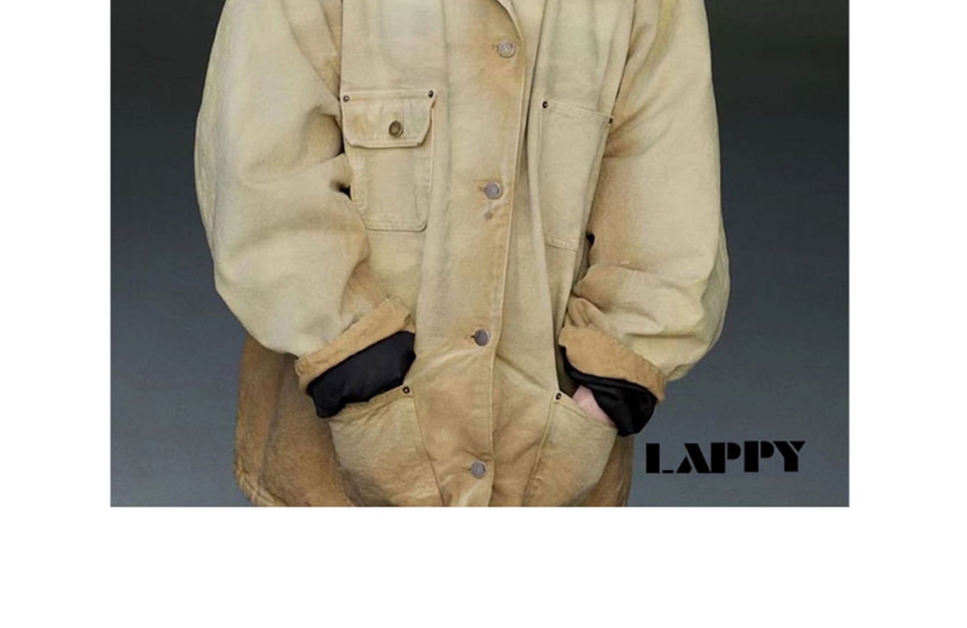24SS Goatskin Patchwork Workwear Jacket with Leather Collar-Oversized Silhouette