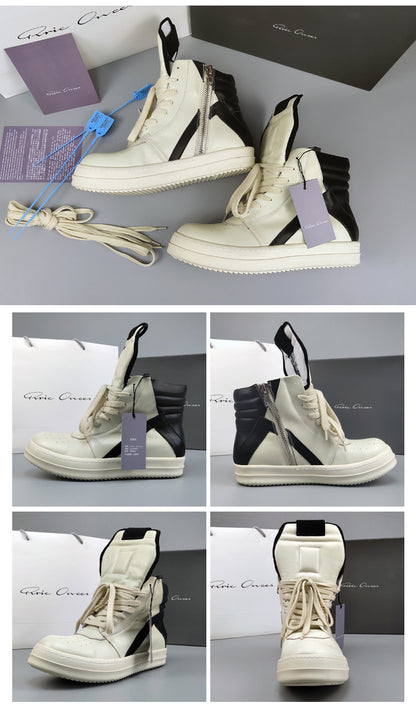 Rick Owen Reverse Triangle High-Top Leather Shoes Thick Sole Sneakers