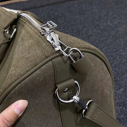 Readymade Overnight Bag - Army Green Canvas Embroidered Travel Bucket Gym Bag - Green