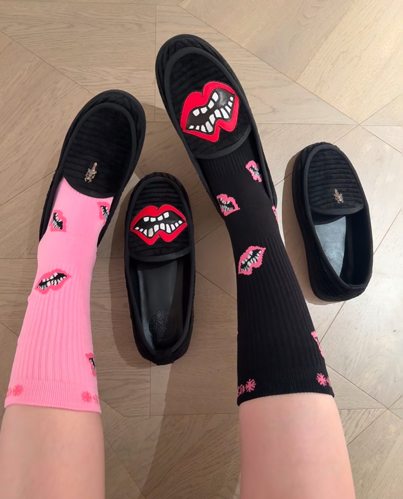Chrome Red Lips Corduroy Loafers - Matty Boy Inspired Mules