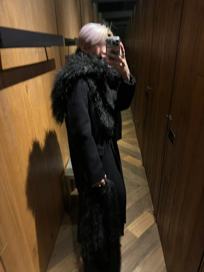 Our Legacy Faux Shearling Shoulder Bag - Oversized Furry Tote Faux Fur Crossbody - Black