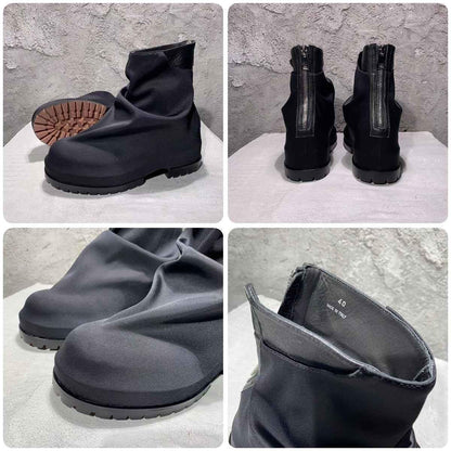 424 on Fairfax Ankle Boots - SS22 Crinkled Zip High-Top Retro Thick-Soled Lambskin