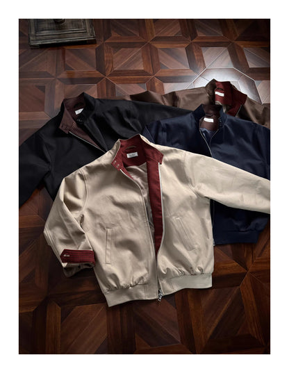 Oclin Classic G9 Harrington Jacket - Short Wide Fit Mercerized Cotton - Red Tartan Lined Vintage British Blouson - donclickin