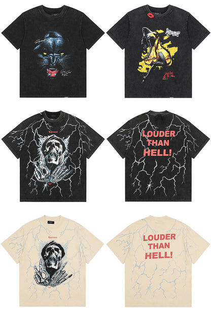 REPRESENT Washed Distressed Doberman Shark Short-Sleeve T-Shirt FOG