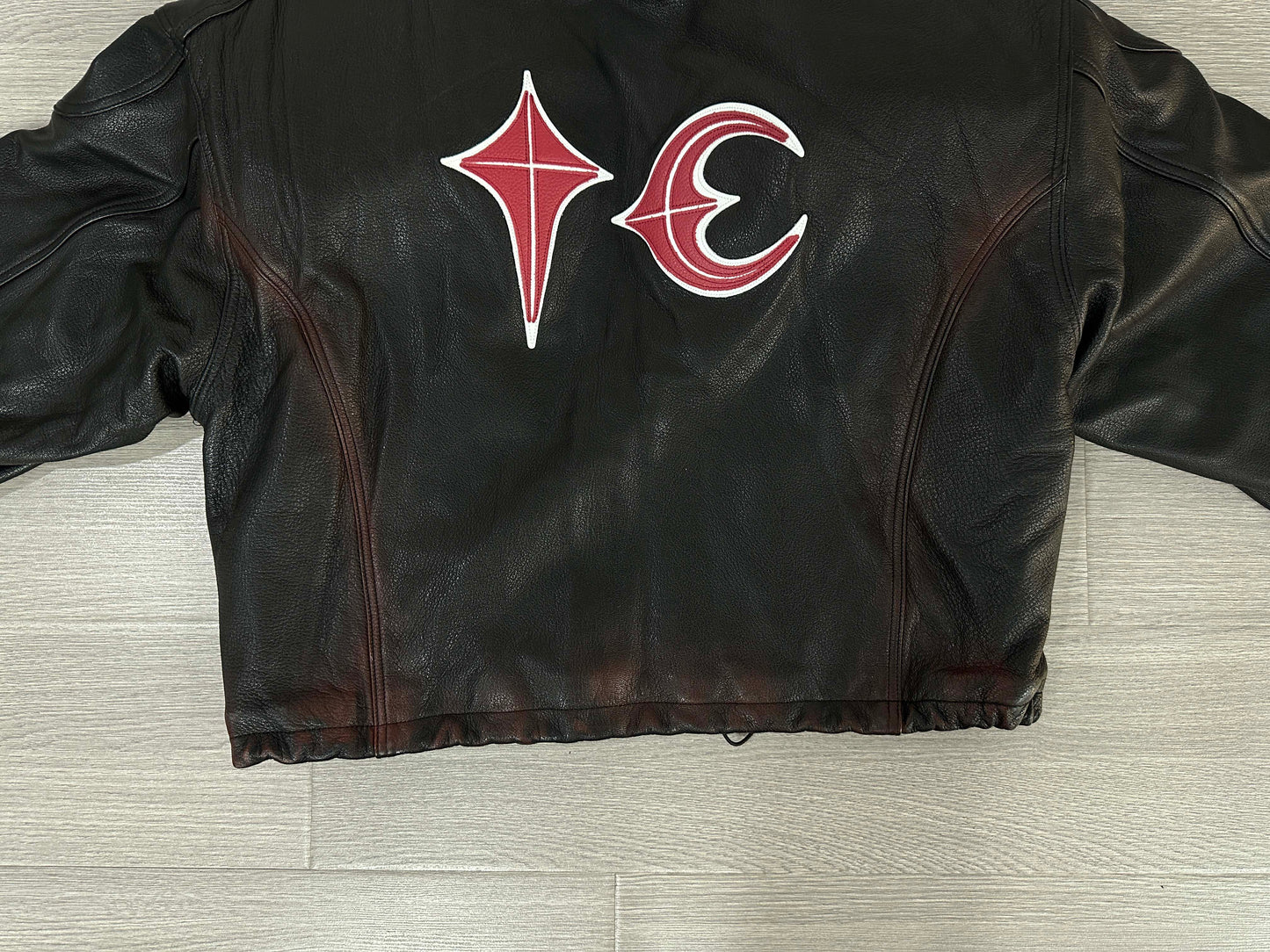 Thug Club Heavyweight Washed Goatskin Hooded Leather Short Padded Jacket