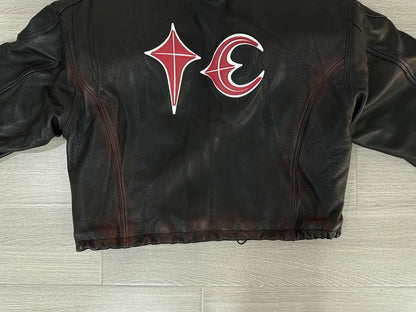 Thug Club Heavyweight Washed Goatskin Hooded Leather Short Padded Jacket