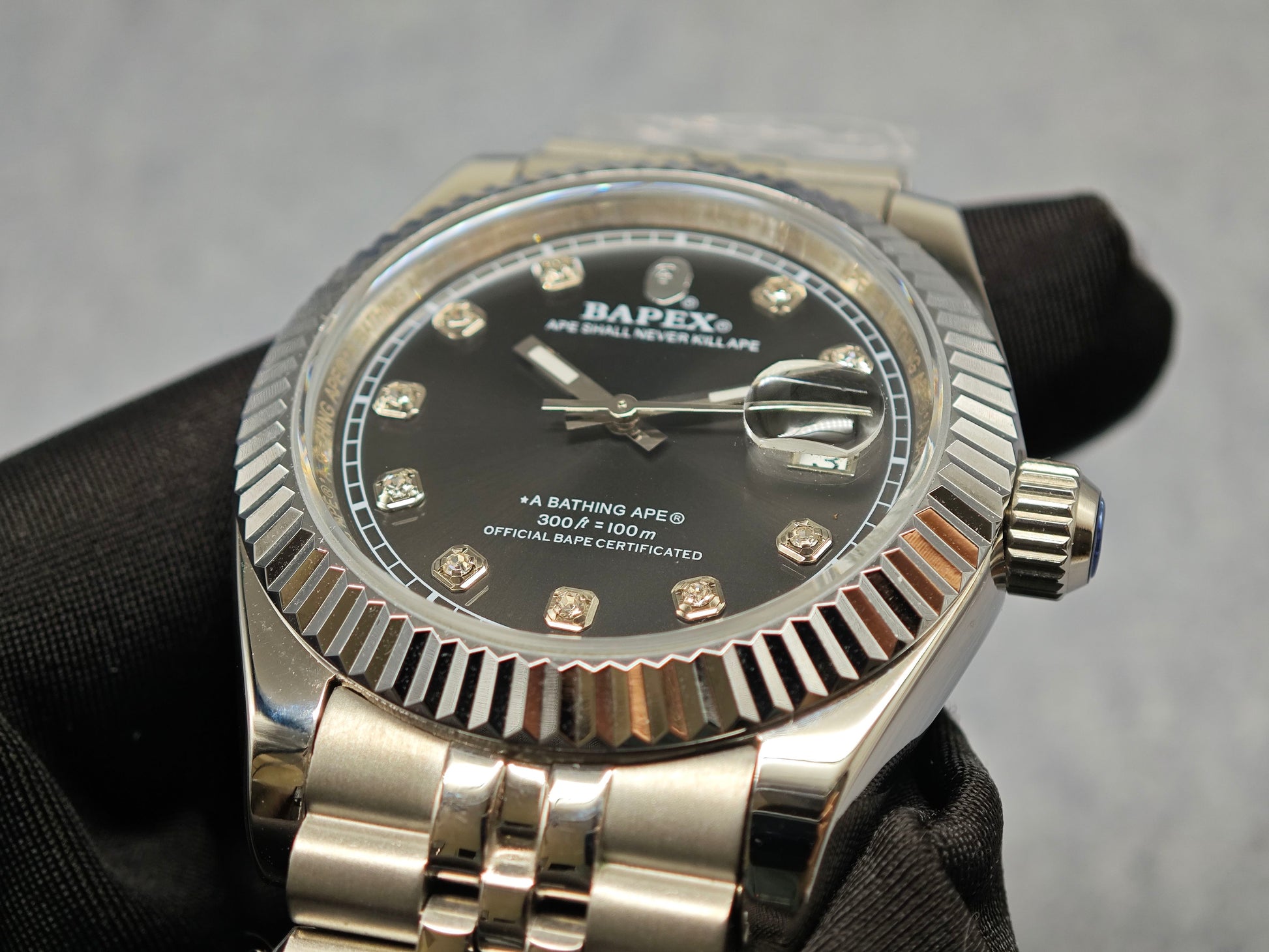 TYPE 6 BAPEX Gold-Green Ape Power Watch - Fluted Bezel Datejust Mechanical Wristwatch