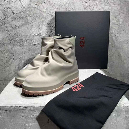 424 on Fairfax Ankle Boots - SS22 Crinkled Zip High-Top Retro Thick-Soled Lambskin