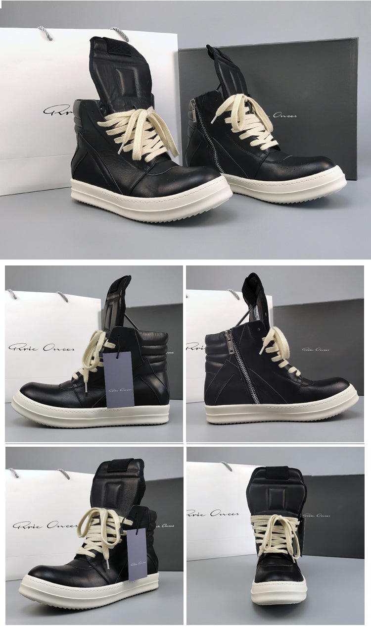 Rick Owen Reverse Triangle High-Top Leather Shoes Thick Sole Sneakers