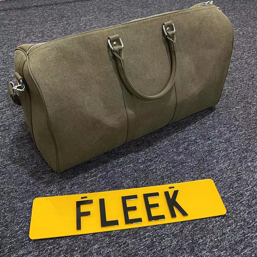 Readymade Overnight Bag - Army Green Canvas Embroidered Travel Bucket Gym Bag - Green