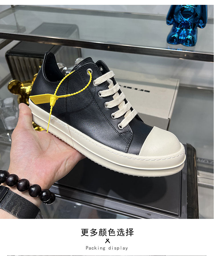 Rick Owen Low-Top Leather Platform Sneaker RO Dark Elevated Sole Casual Shoes