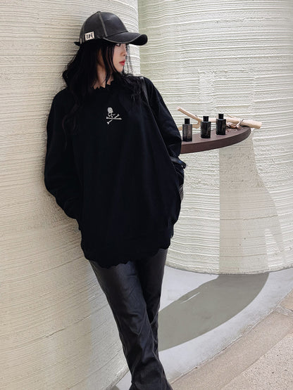 MASTERMIND MMJ Skull Glitter 3D Print Cut-Off Distressed Crewneck Sweatshirt