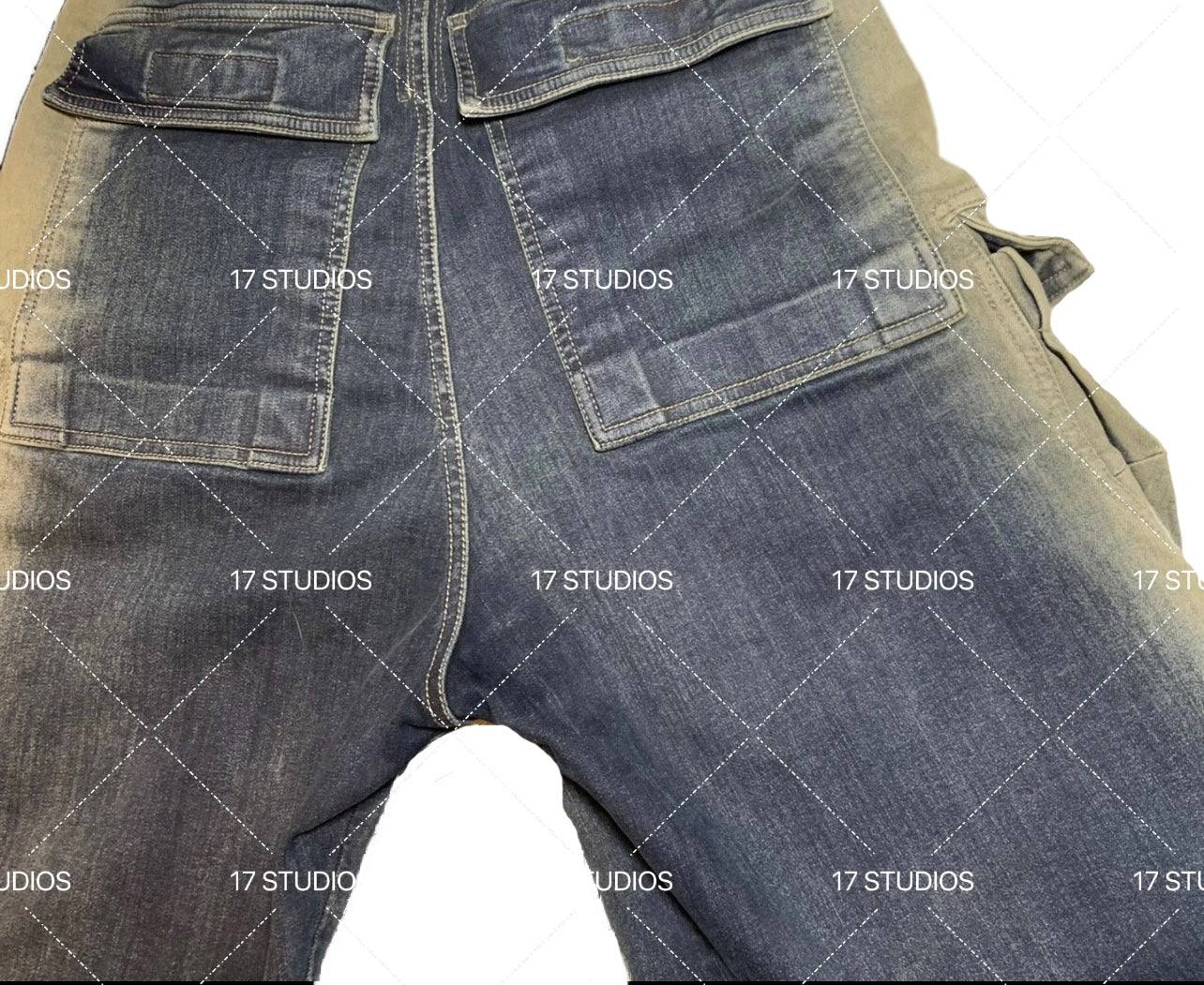 Ro Washed Gradient Multi-Pocket Cargo Jeans Straight Drawstring Wide-Leg Flare - Size avaliable S 46 M 48 L 50