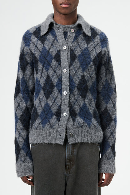donclic Blue-Grey Mohair Wool Vest -Diamond Our Legacy Knit Relaxed Fit Cardigan