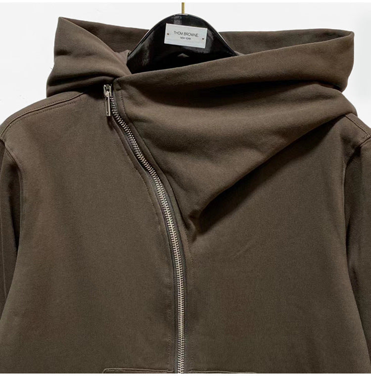 RO Dark Wizard Rick Owen Hoodie - Asymmetric Zip Avant-garde Black Winter Fleece