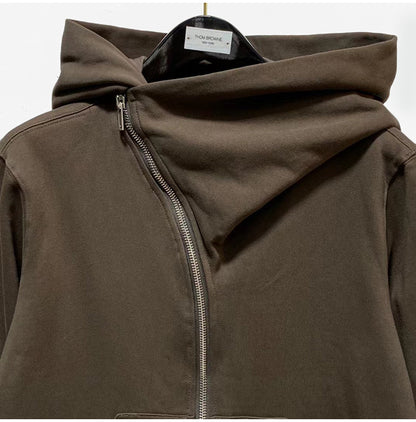 RO Dark Wizard Rick Owen Hoodie - Asymmetric Zip Avant-garde Black Winter Fleece