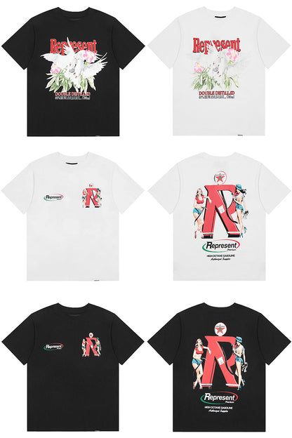 REPRESENT Washed Distressed Doberman Shark Short-Sleeve T-Shirt FOG