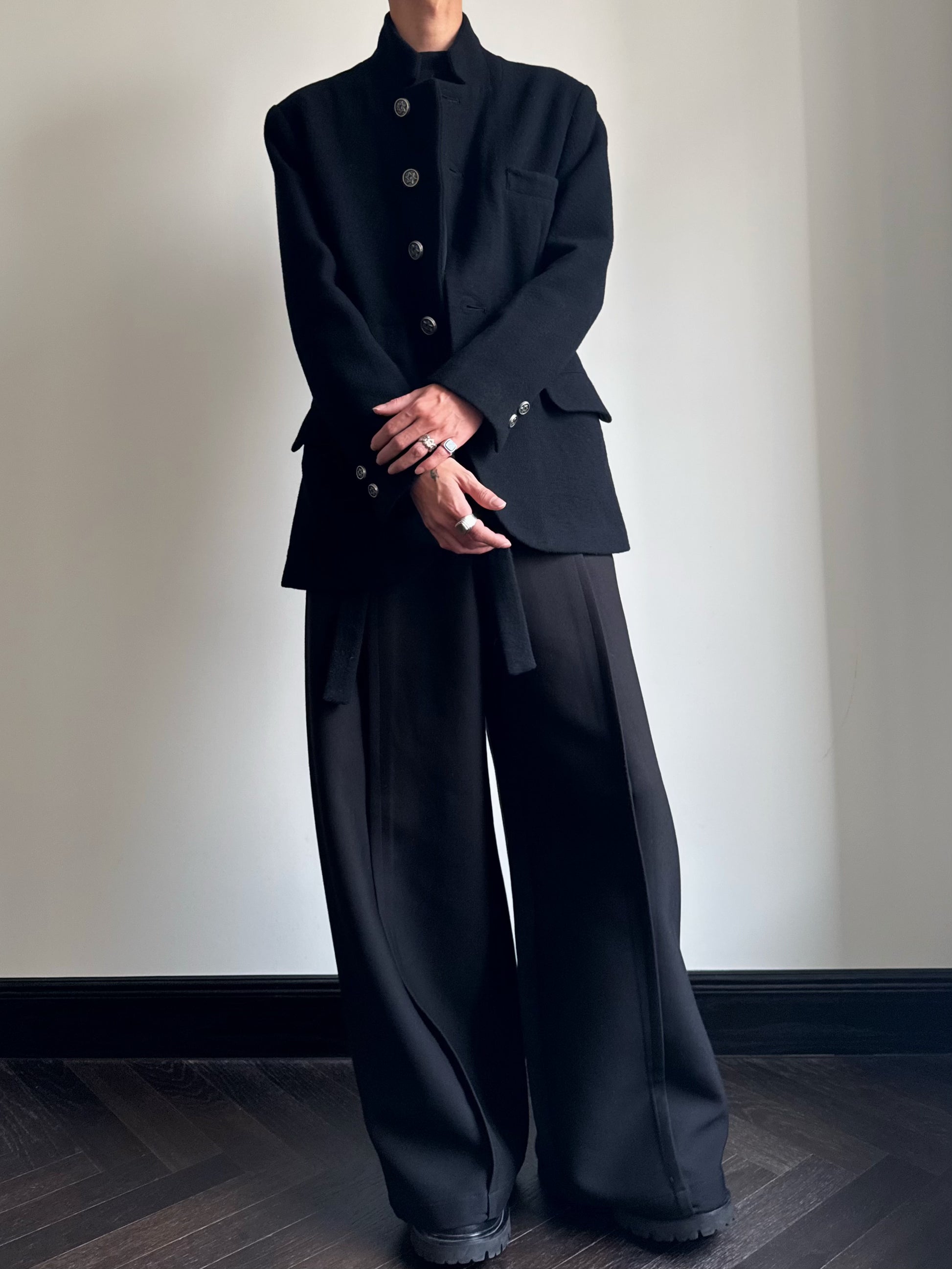 Custom-made Yohji Yamamoto Dark 100% Wool Blazer Hexagram Silver Buttons Jackets