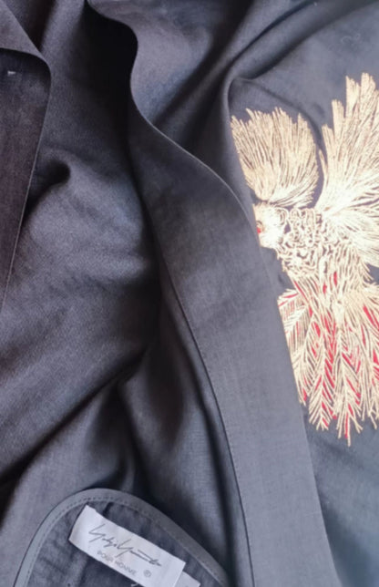 Yohji Yamamoto Hummingbird Embroidered Silk-Linen Jacket Long Sleeve