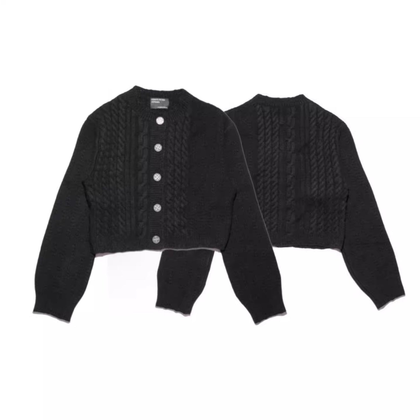 ERD 'Depressed Heir' Cardigan - Cashmere-Cotton Blend Cropped Knit Silver Buttons - Donclickin