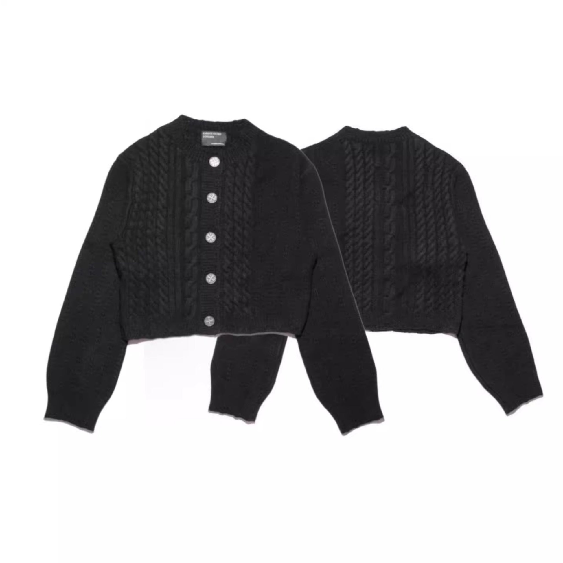 ERD 'Depressed Heir' Cardigan - Cashmere-Cotton Blend Cropped Knit Silver Buttons - Donclickin