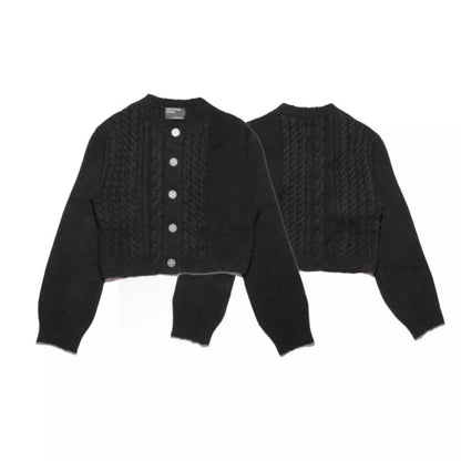 ERD ’Depressed Heir’ Cardigan - Cashmere-Cotton Blend Cropped Knit Silver Buttons