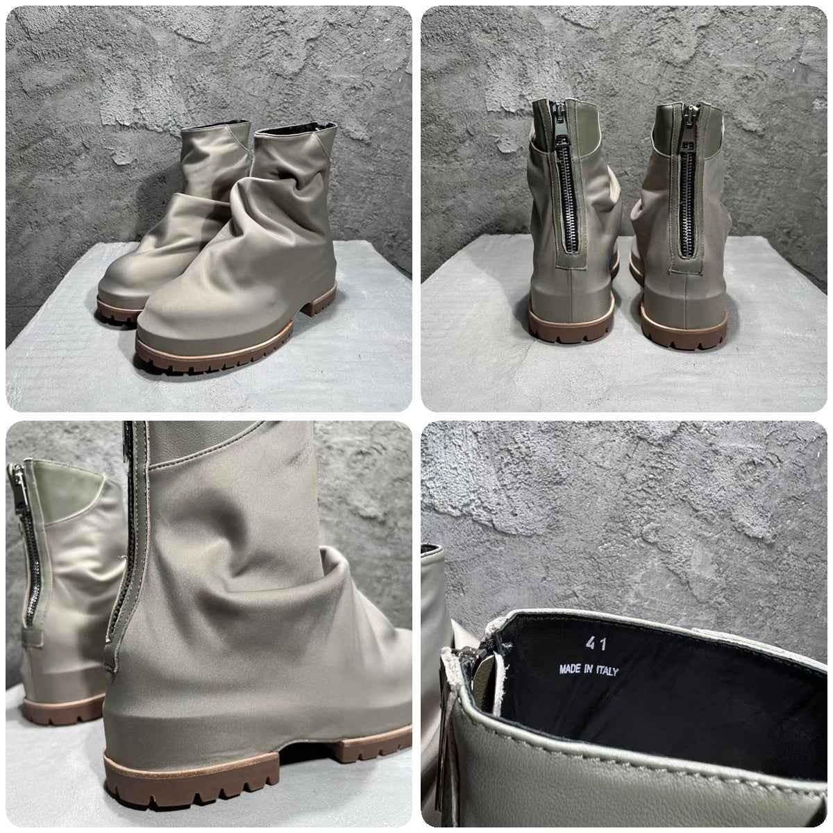 424 on Fairfax Ankle Boots - SS22 Crinkled Zip High-Top Retro Thick-Soled Lambskin