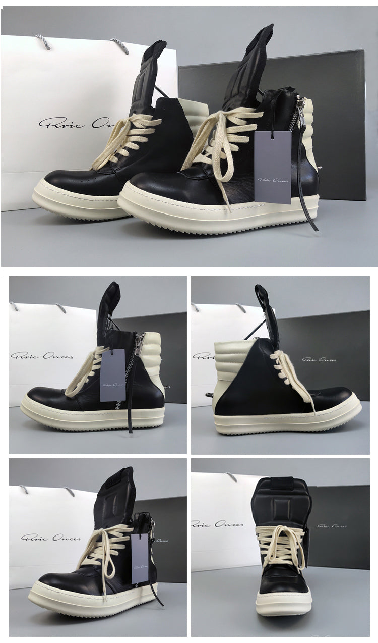 Rick Owen Reverse Triangle High-Top Leather Shoes Thick Sole Sneakers