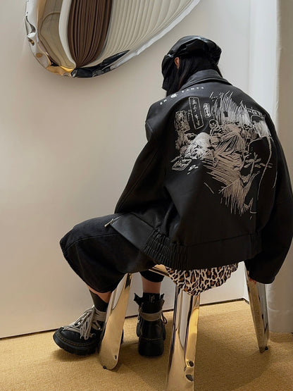 ERD Melancholic Heir PU Lambskin Jacket -Custom-Dyed Coated Cropped Leather Coat