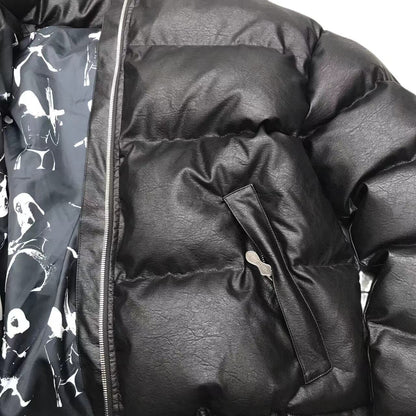 Thug Club ’Drip’ Puffer Jacket - PU Leather Opium Outerwear