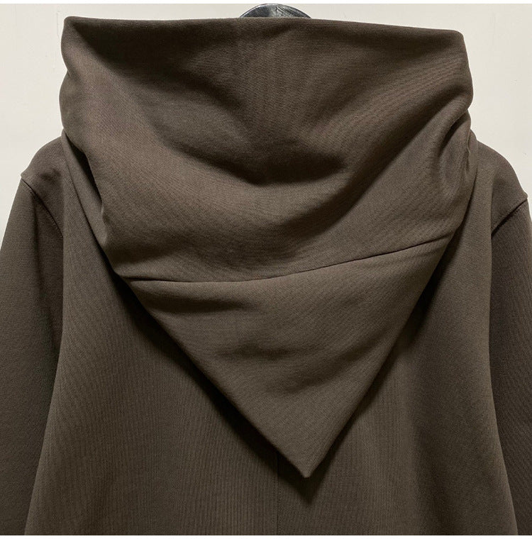 RO Dark Wizard Rick Owen Hoodie - Asymmetric Zip Avant-garde Black Winter Fleece