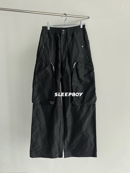 DVN AW24 Asymmetric Cocoon Zip Jacket - Nylon Utility Pants Set Oversized Pocket