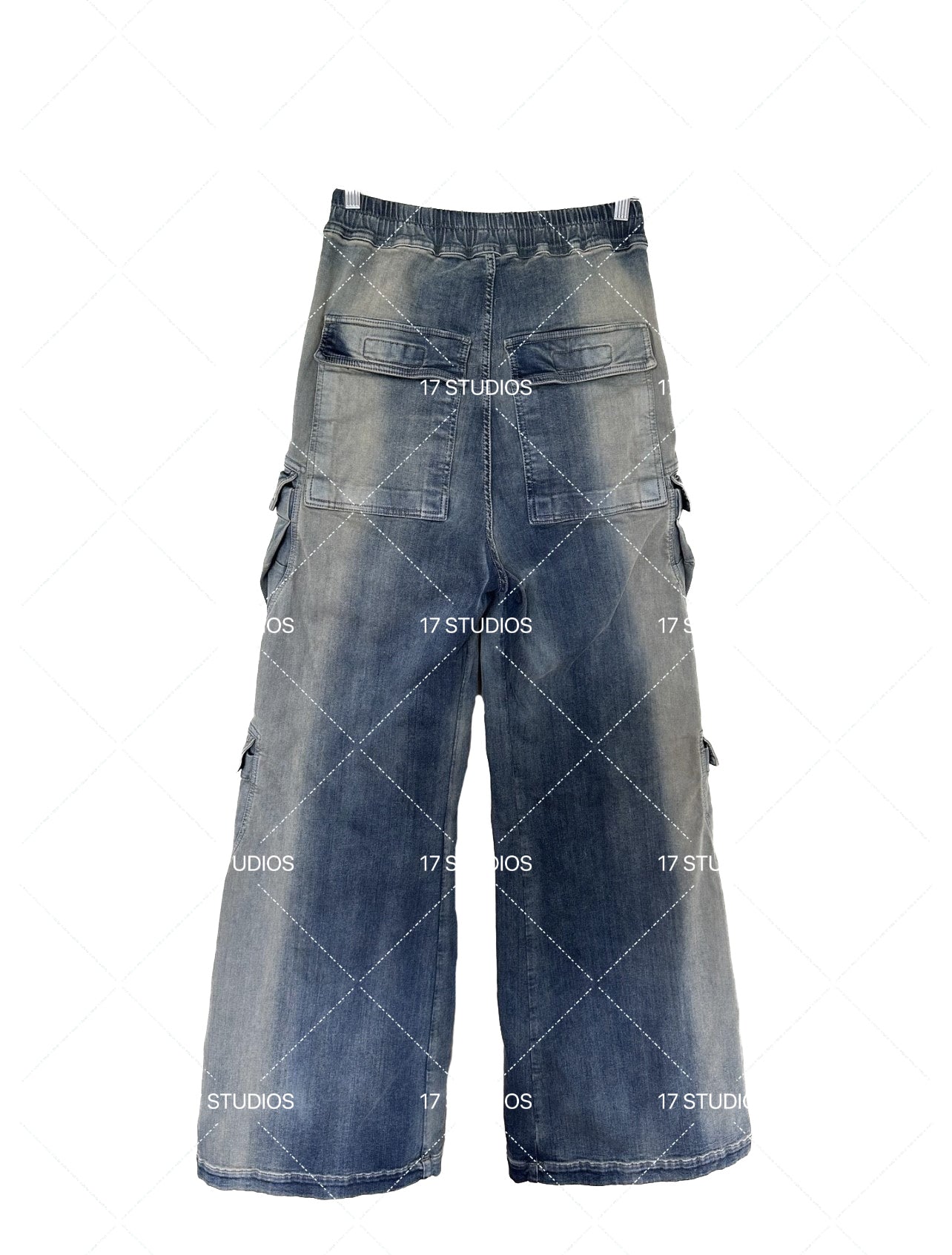 Ro Washed Gradient Multi-Pocket Cargo Jeans Straight Drawstring Wide-Leg Flare - Size avaliable S 46 M 48 L 50