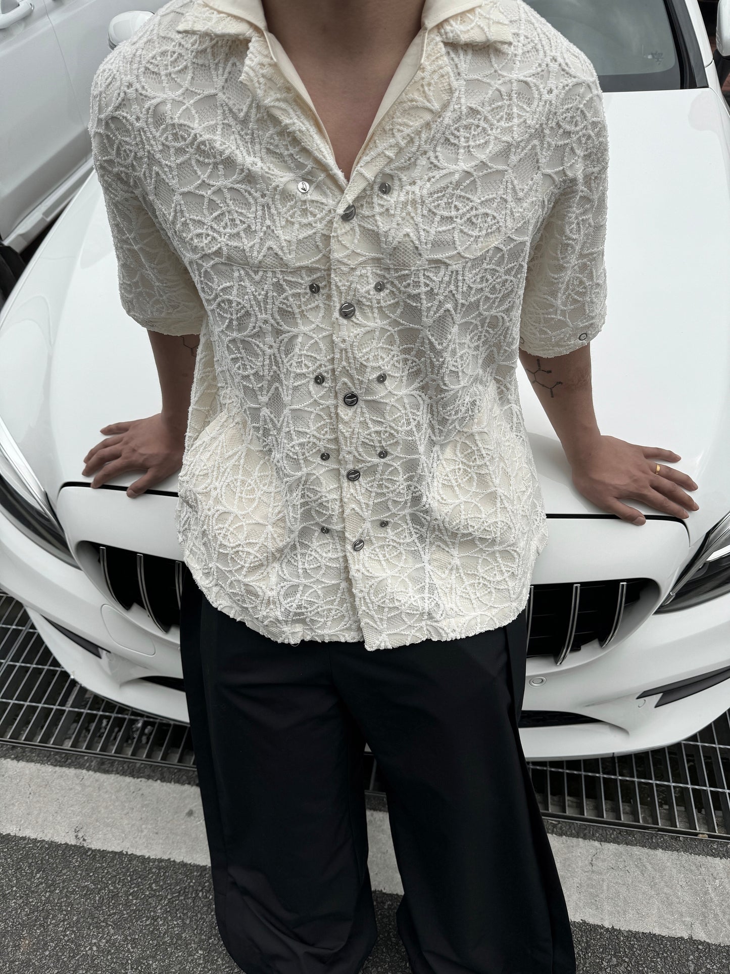 Kiko Kostadinov AW22 Layered Shirt - Detachable Lace Long/Short Sleeve Hybrid