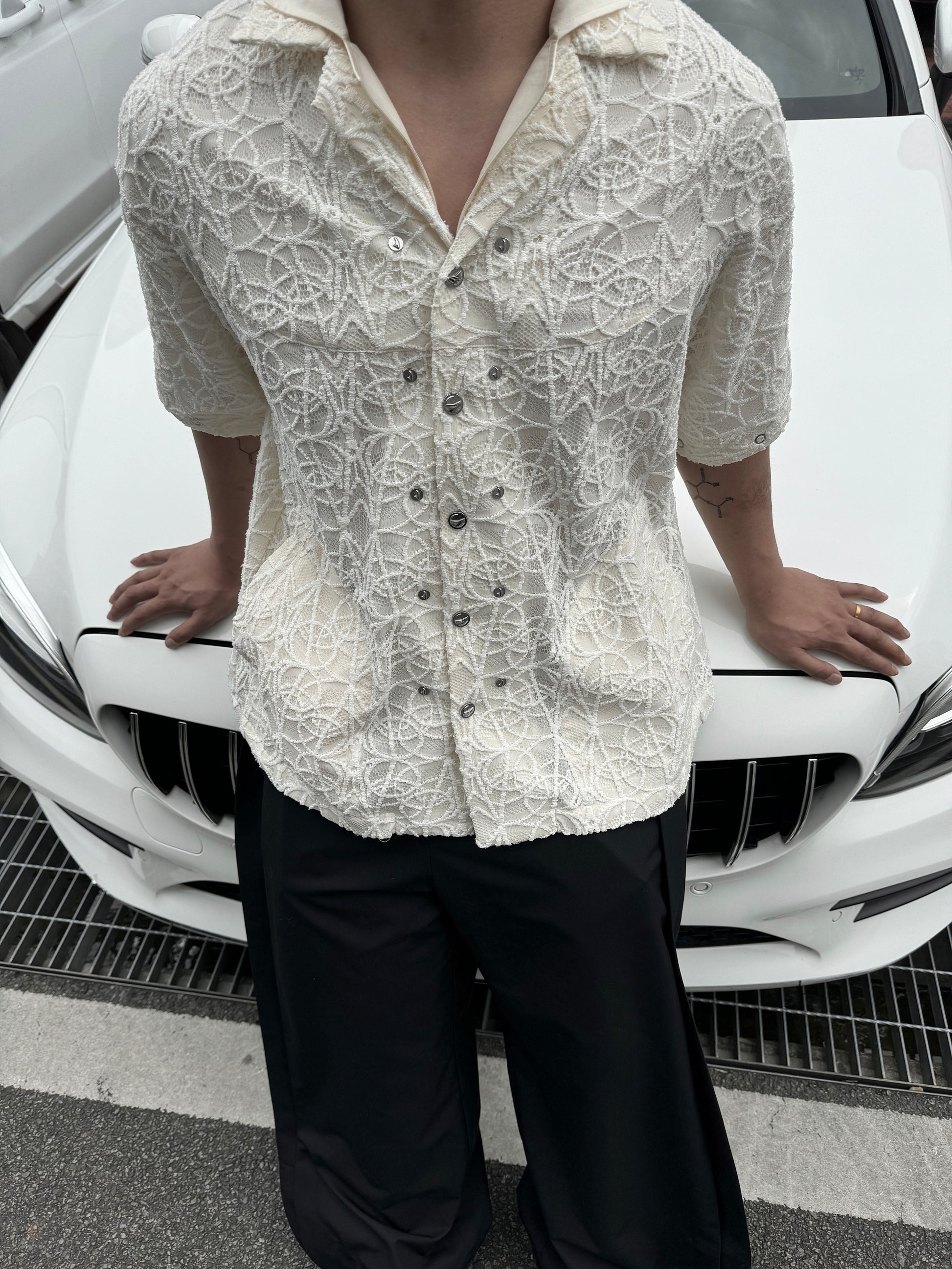 Kiko Kostadinov AW22 Layered Shirt - Detachable Lace Long/Short Sleeve Hybrid