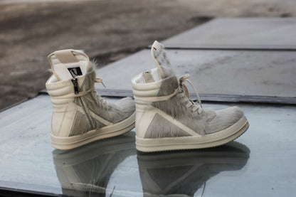 24SS Pony Hair RO High-Top Sneakers – Leather Thick Sole Casual Shoes Unisex