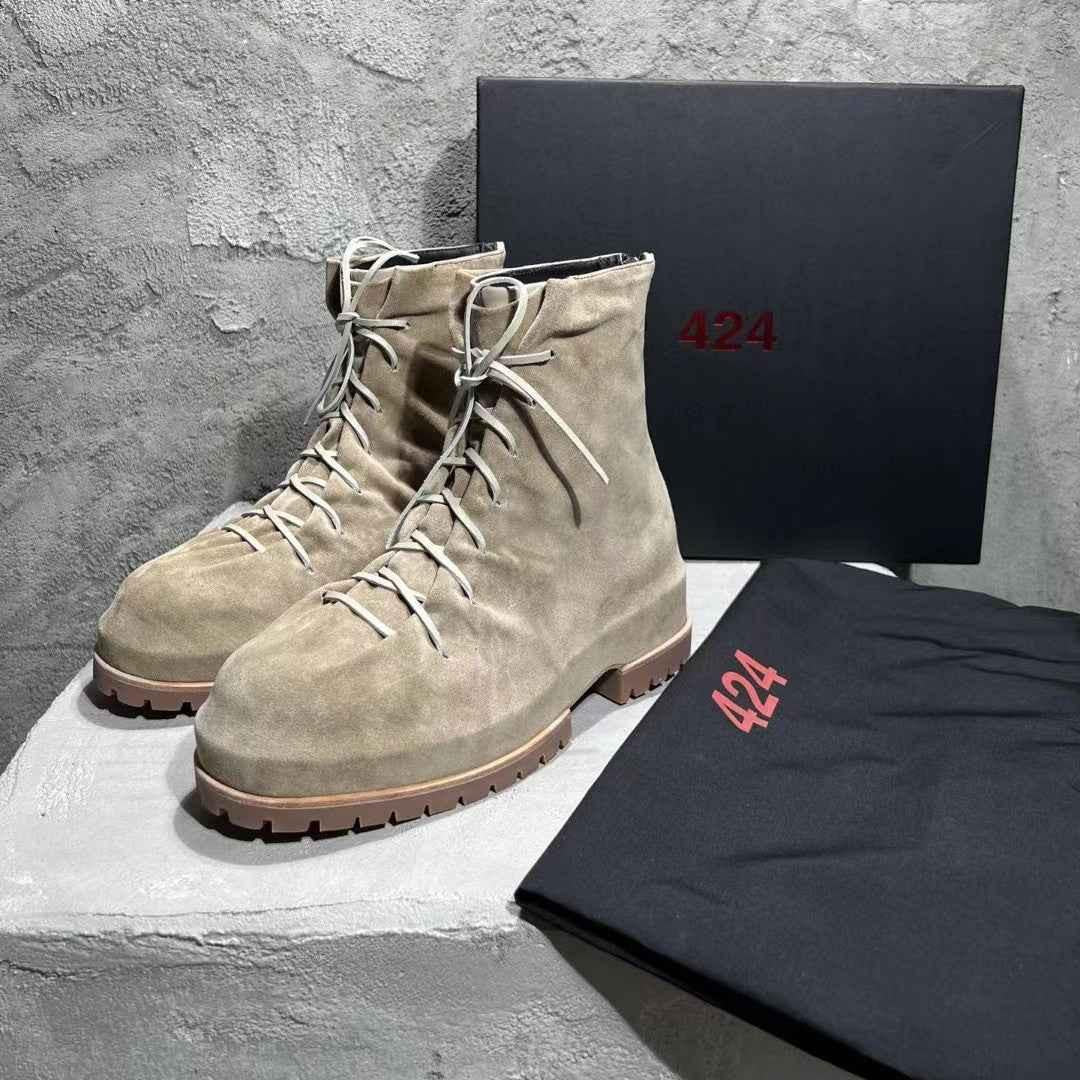 424 on Fairfax Ankle Boots - SS22 Crinkled Zip High-Top Retro Thick-Soled Lambskin