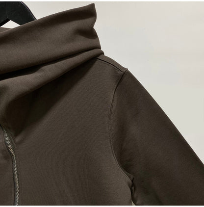 RO Dark Wizard Rick Owen Hoodie - Asymmetric Zip Avant-garde Black Winter Fleece