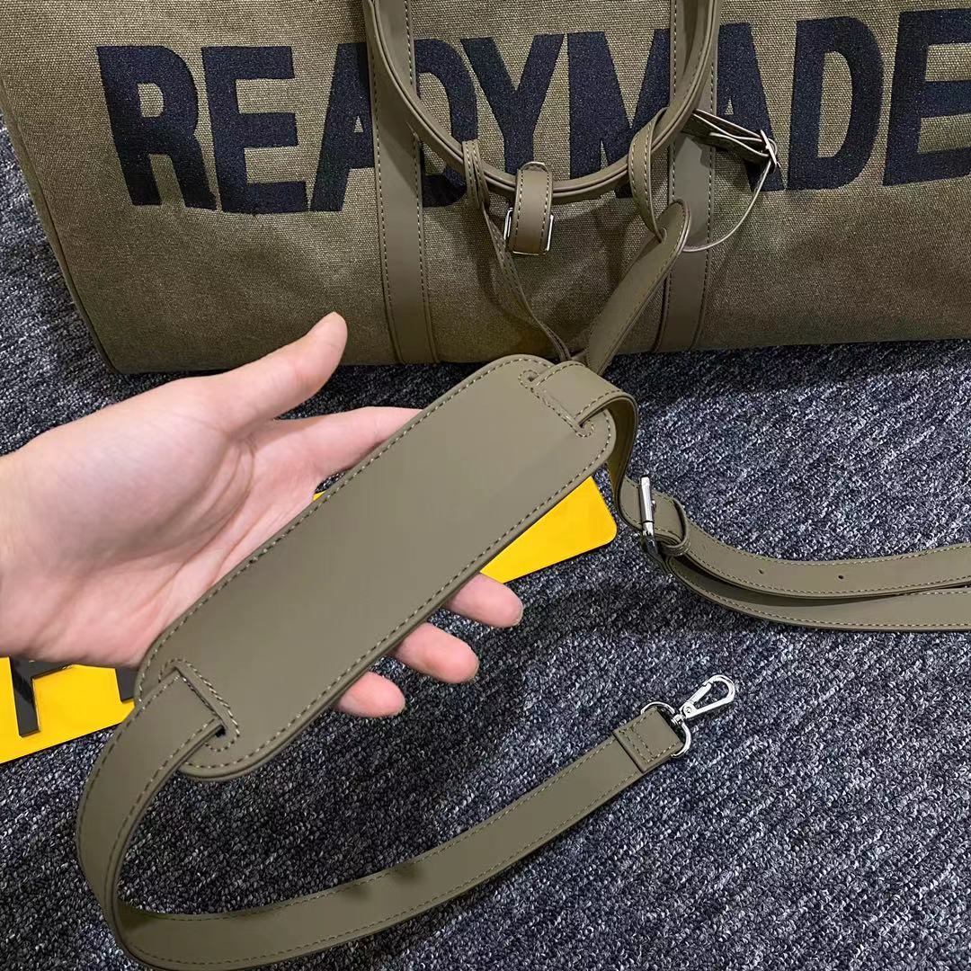 Readymade Overnight Bag - Army Green Canvas Embroidered Travel Bucket Gym Bag - Green