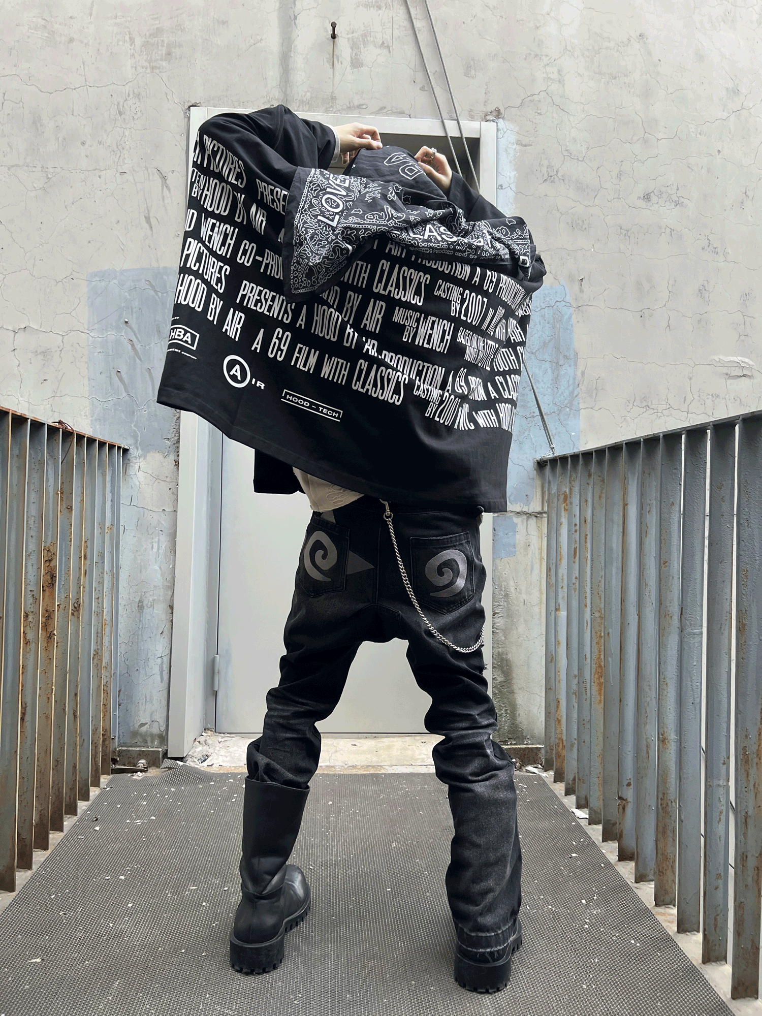 (Archive) Opium YVL x Hood By Air SS17 Cape Sleeve Tee - Oversized Graphic Print Short Sleeve