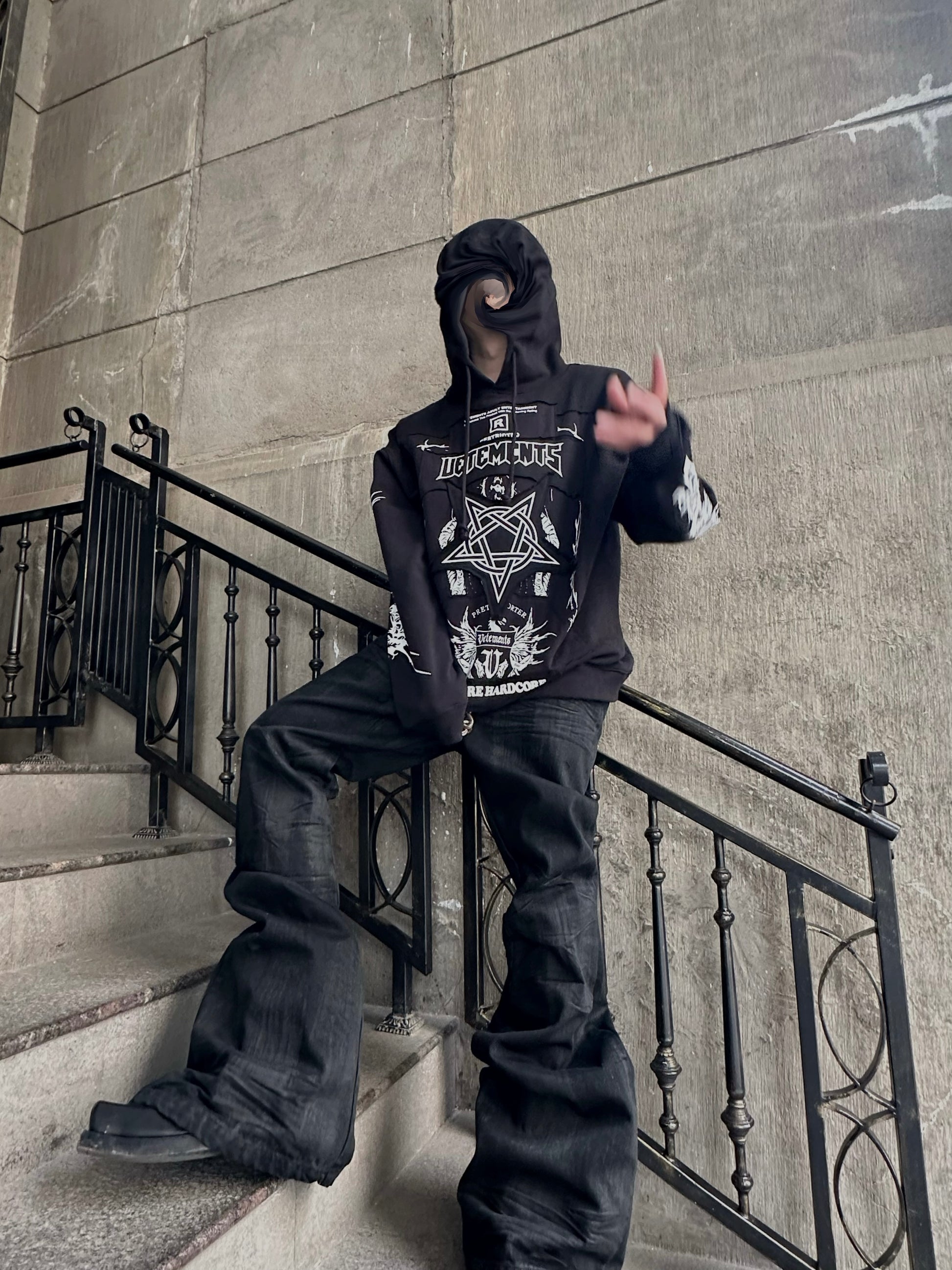 Vetements Oversized Hoodie J’adore Hardcore Patchwork Black Patched Logo
