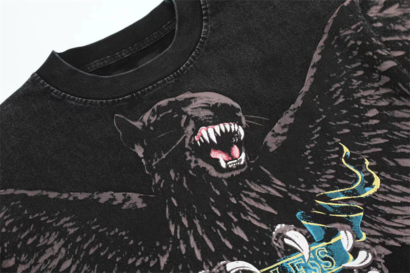 REPRESENT Washed Distressed Doberman Shark Short-Sleeve T-Shirt FOG