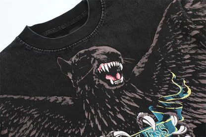 REPRESENT Washed Distressed Doberman Shark Short-Sleeve T-Shirt FOG